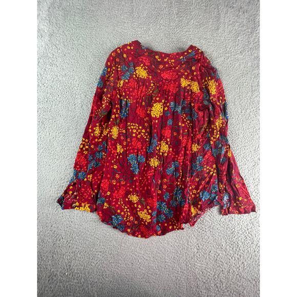 Maeve by Anthropologie Shirt Women Small Red Floral Long Sleeve V-Neck Button Up - Picture 5 of 7